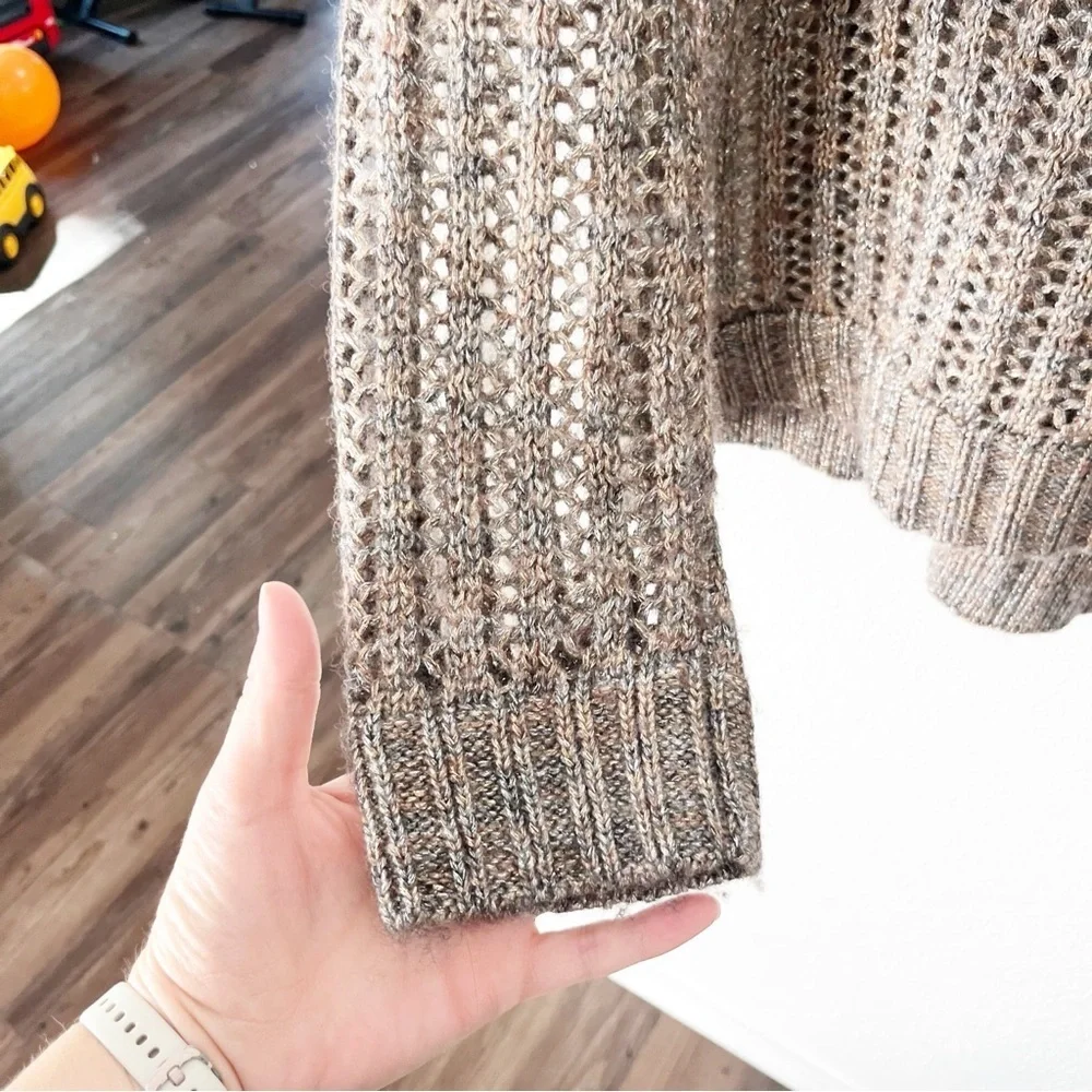 Chico's Sweater Women's XL 16 Wool Blend Metallic Cowl Neck Open Knit‎